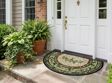 Half-moon mosaic vine rug against a front door