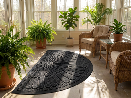 Weather-resistant rug in a bright sunroom