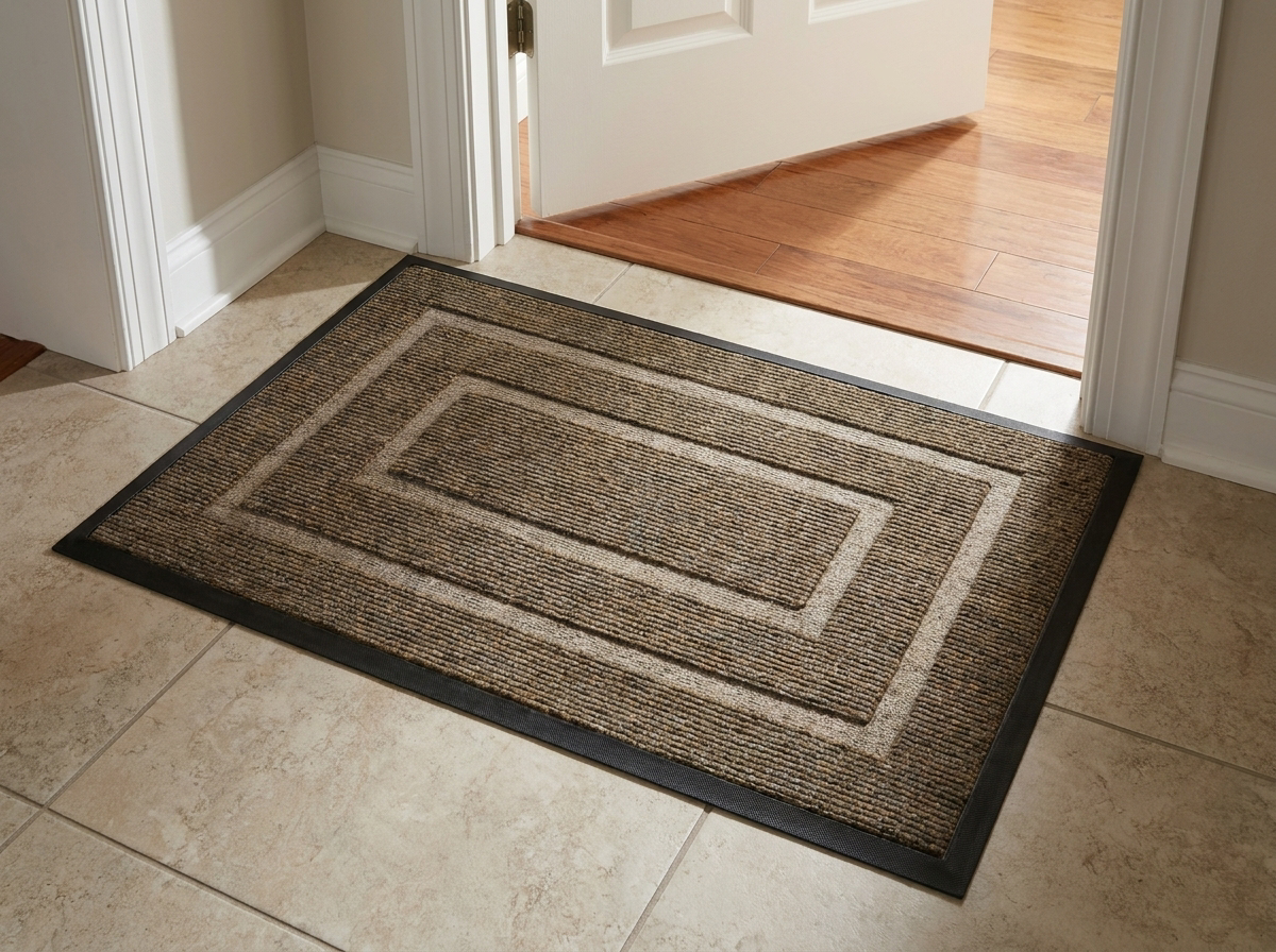 Dirt-trapper mat at a room doorway entrance