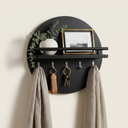 Round Wall Organizer — Black, front view with shelf styling