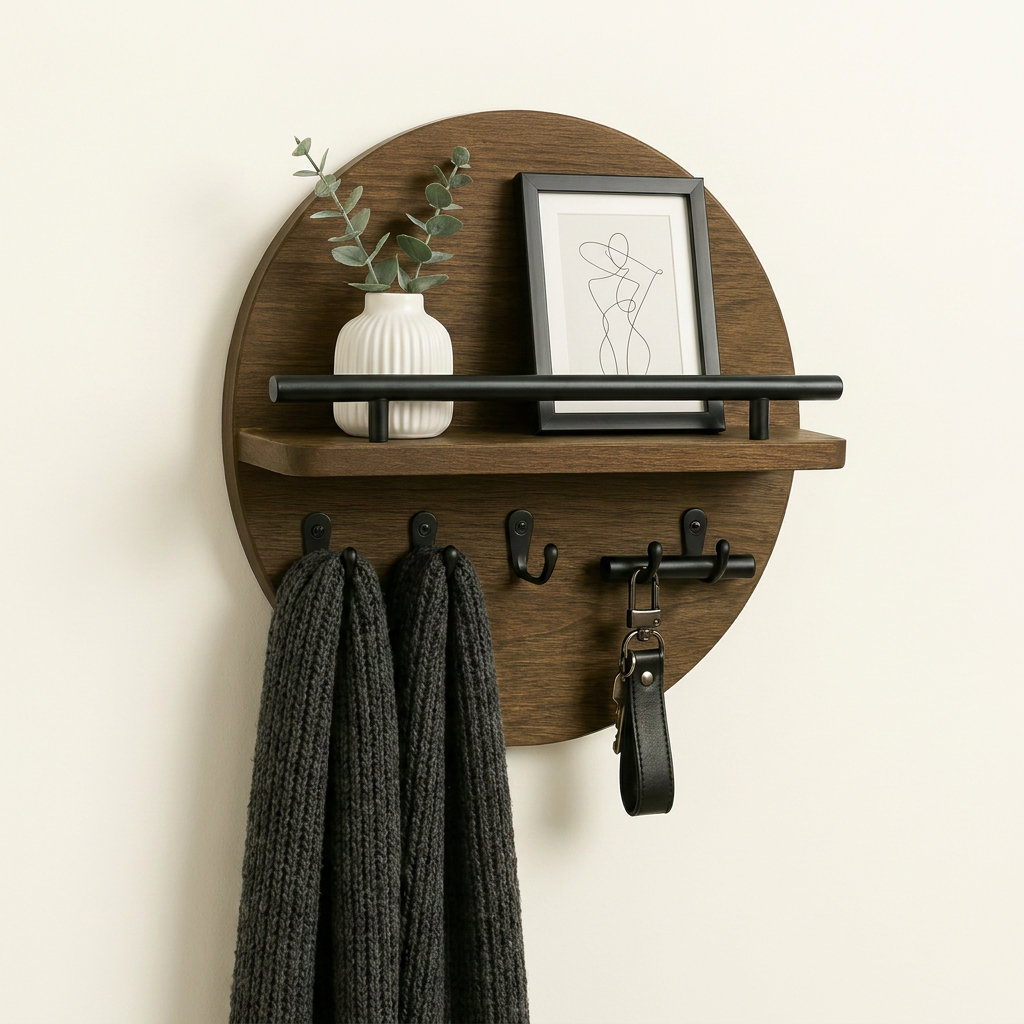 Round Wall Organizer — Brown/Black, front view