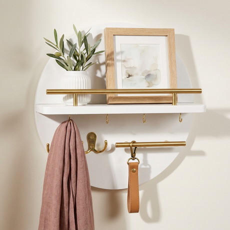 Round Wall Organizer — White/Gold, front view