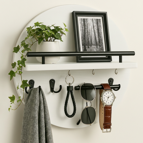 Round Wall Organizer — White/Black, angled view