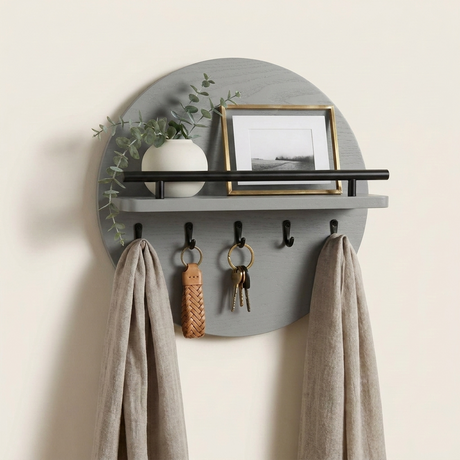 Round Wall Organizer — Grey/Black, front view