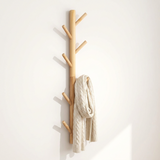Branchio Tree-Branch Coat Rack — Khaki with ivory knit scarf