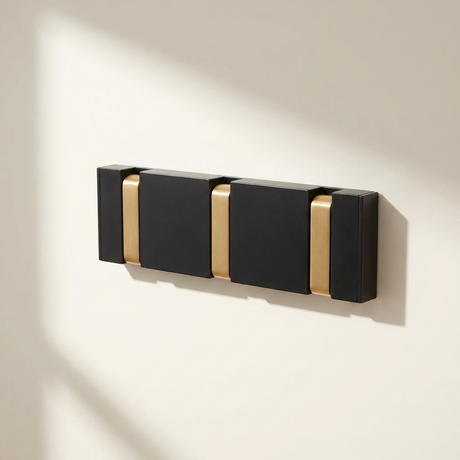 Foldable Wall Hook Rack — Black/Gold, hooks open and empty