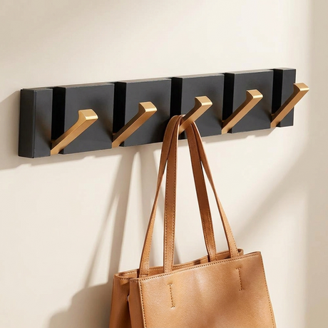 Foldable Wall Hook Rack — with tan leather bag