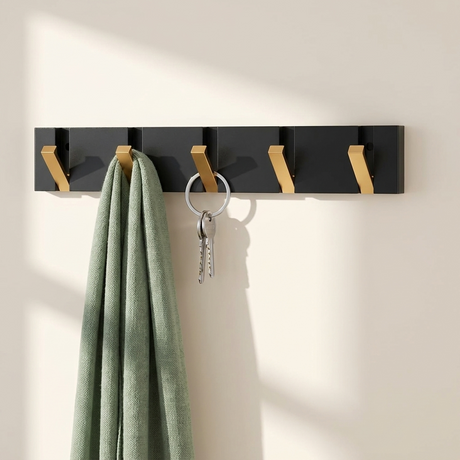 Foldable Wall Hook Rack — Gold 5-hook with sage scarf