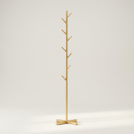 Tree-Branch Coat Rack Stand — Gold, pegs empty