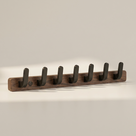 Upward-Curving Pegs Coat Rack — Walnut 6-hook