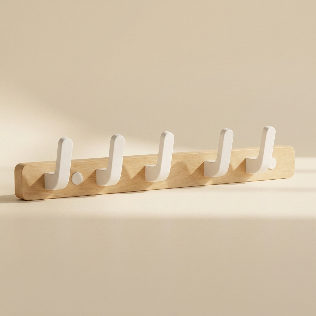Upward-Curving Pegs Coat Rack — Beech 7-hook