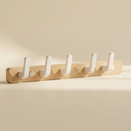 Upward-Curving Pegs Coat Rack — Beech 7-hook