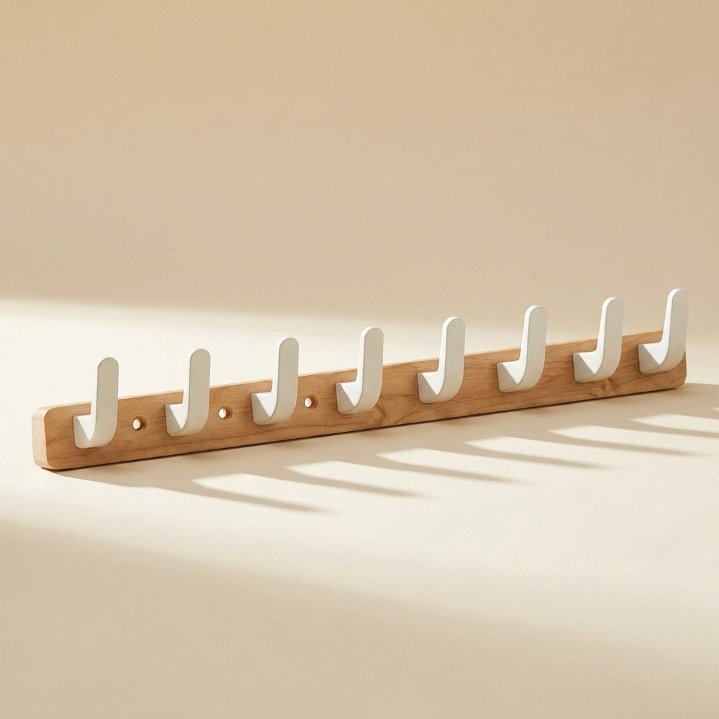 Upward-Curving Pegs Coat Rack — Beech 8-hook
