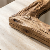 Rustic Solid Wood Mirror, Raw-Cut Pine — detail of the timber grain