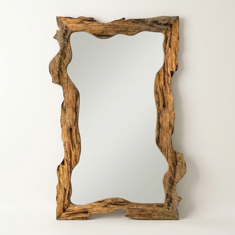 Rustic Solid Wood Mirror, Raw-Cut Pine — catalogue view on a plain backdrop