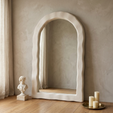 Wabi Sabi Full Length Floor Mirror, Irregular Arch — hero with pillar candles