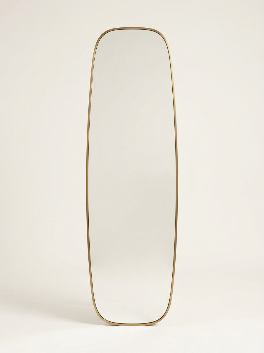 Modern Oval Full Length Wall Mirror, Slim Brass Frame — catalogue view on a plain backdrop