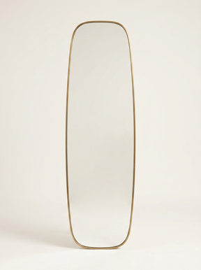 Modern Oval Full Length Wall Mirror, Slim Brass Frame — catalogue view on a plain backdrop