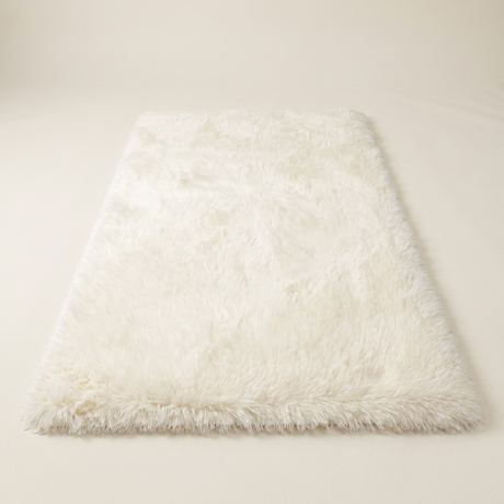 Long Pile Shaggy Area Rug — White
