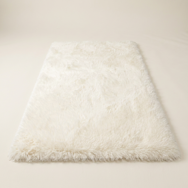 Long Pile Shaggy Area Rug — White