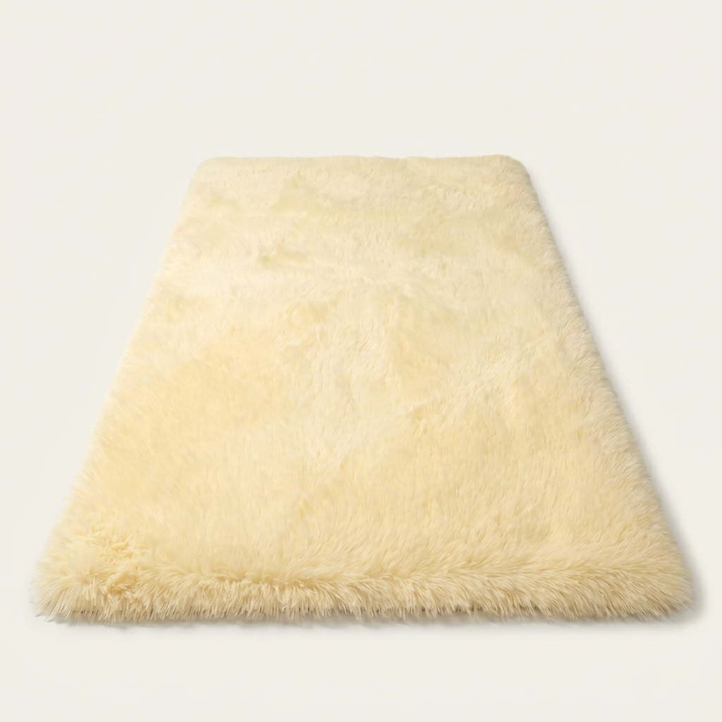 Long Pile Shaggy Area Rug — Light yellow