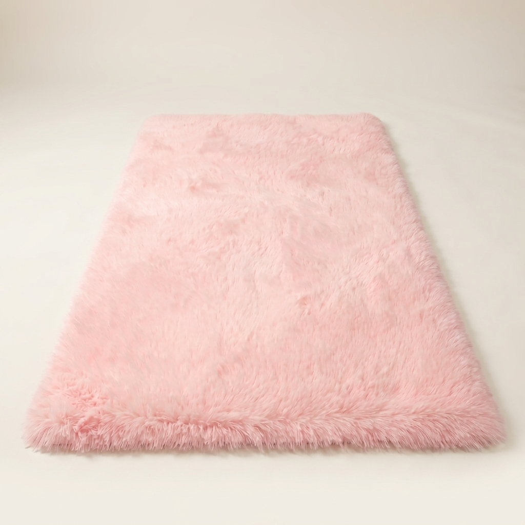 Long Pile Shaggy Area Rug — Pink