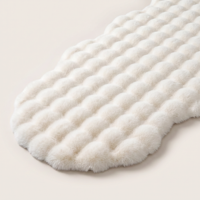 Plush Faux Fur Runner Rug — White, full view on off-white backdrop