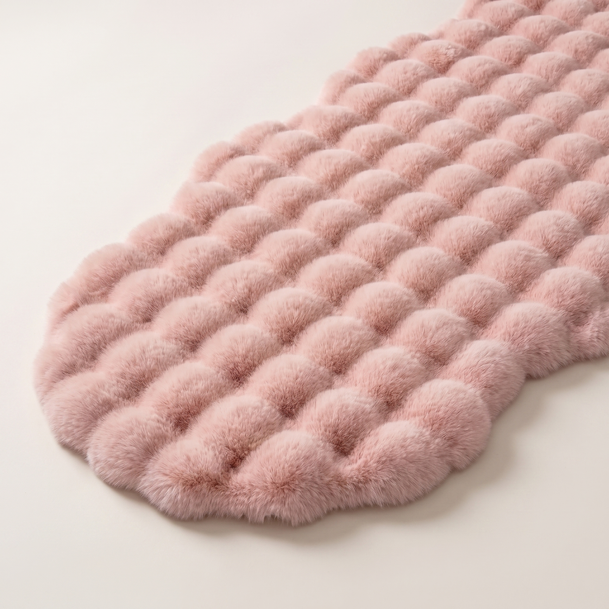 Plush Faux Fur Runner Rug — Pink, full view on off-white backdrop