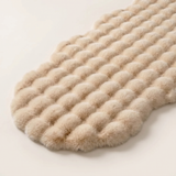 Plush Faux Fur Runner Rug — Beige, full view on off-white backdrop