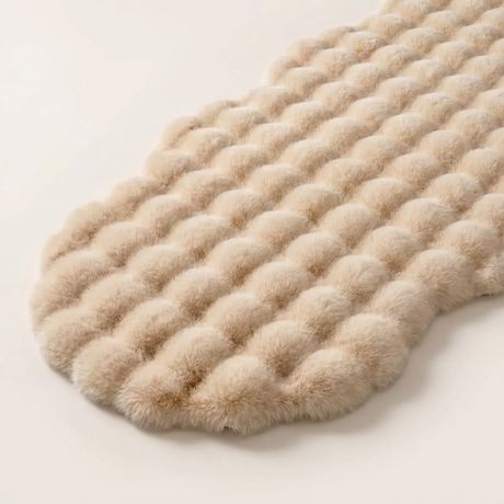Plush Faux Fur Runner Rug — Beige, full view on off-white backdrop