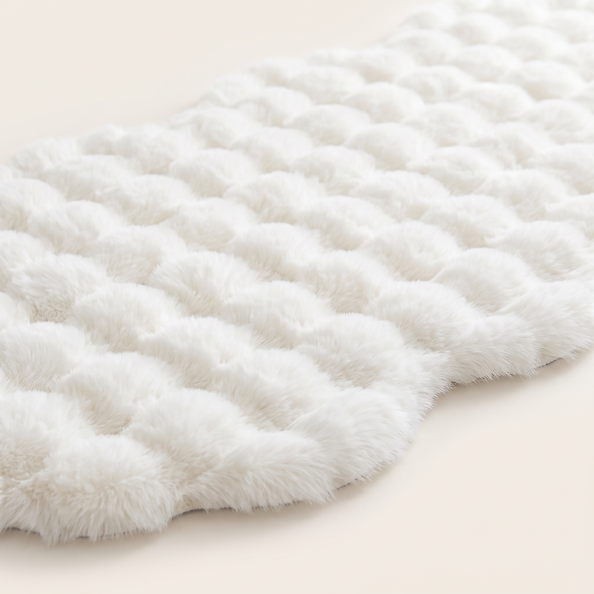 Plush Faux Fur Runner Rug — White, angled close view