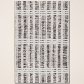 Malta grey striped washable area rug — full view on off-white backdrop