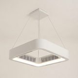 Modern bladeless ceiling fan light — pendant version, front view