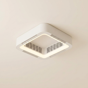 Modern bladeless flush mount ceiling fan with dimmable LED light — front view