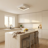 Bladeless flush mount ceiling fan in a modern kitchen