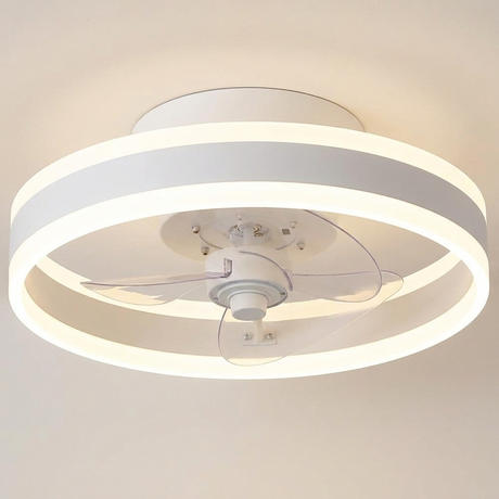 Modern gold flush mount ceiling fan - White finish hero shot