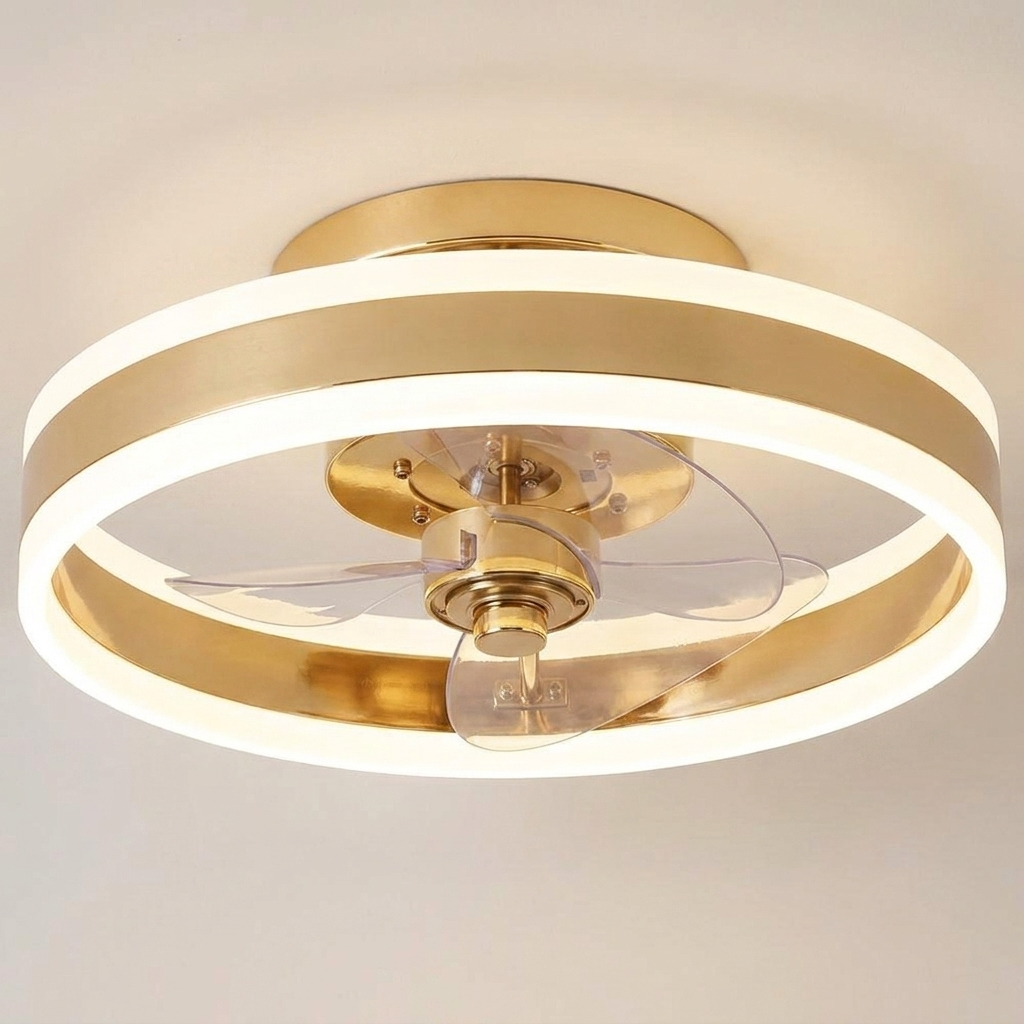 Modern gold flush mount ceiling fan - Gold finish hero shot