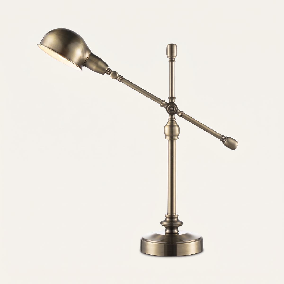 Brass Boom-Arm Desk Lamp - antique brass finish, front view