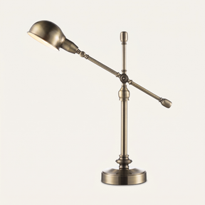 Brass Boom-Arm Desk Lamp - antique brass finish, front view