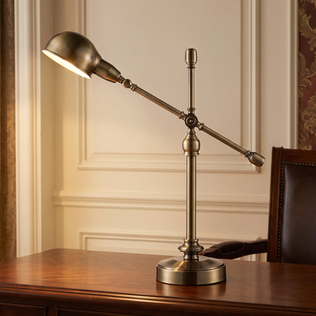 Brass Boom-Arm Desk Lamp - on a desk