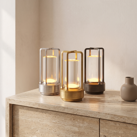 Ridge Portable Lantern — Gold, Silver and Black finishes lit