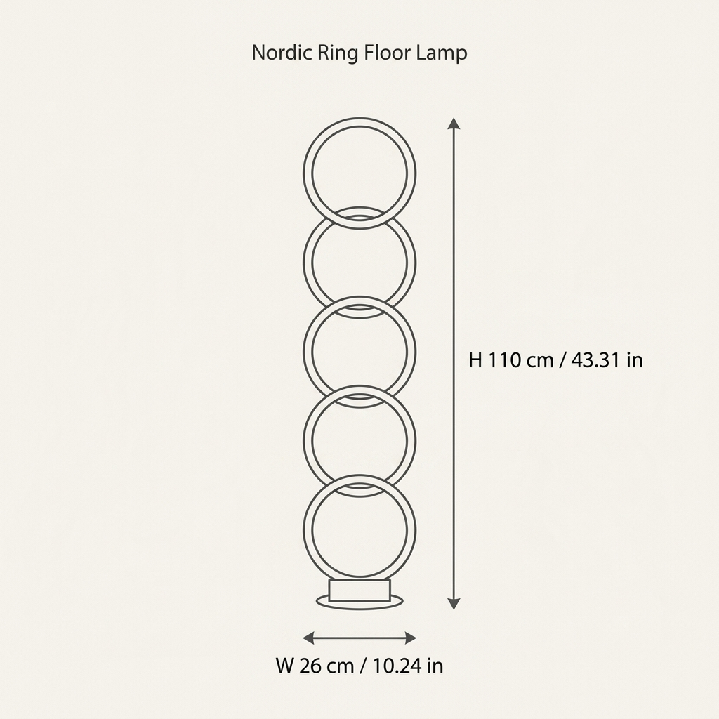 Nordic Ring Floor Lamp — dimensions diagram, H 110cm/43.31in W 26cm/10.24in