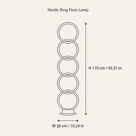 Nordic Ring Floor Lamp — dimensions diagram, H 110cm/43.31in W 26cm/10.24in