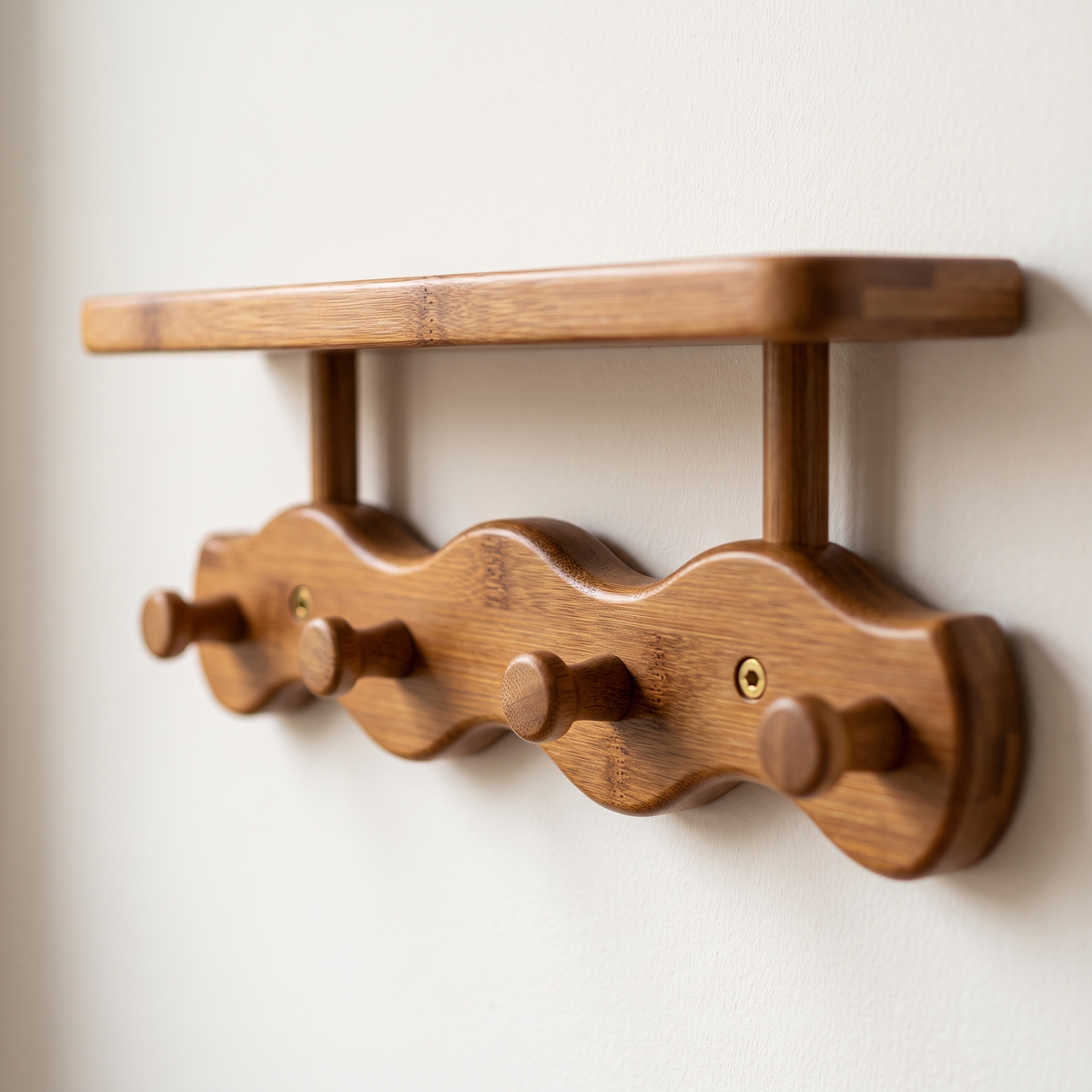 Haven Bamboo Wall Rack — bamboo texture and hooks close-up