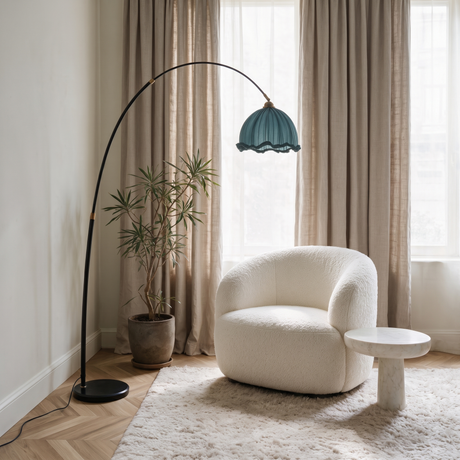 Arden Arc Floor Lamp — curtain nook lifestyle