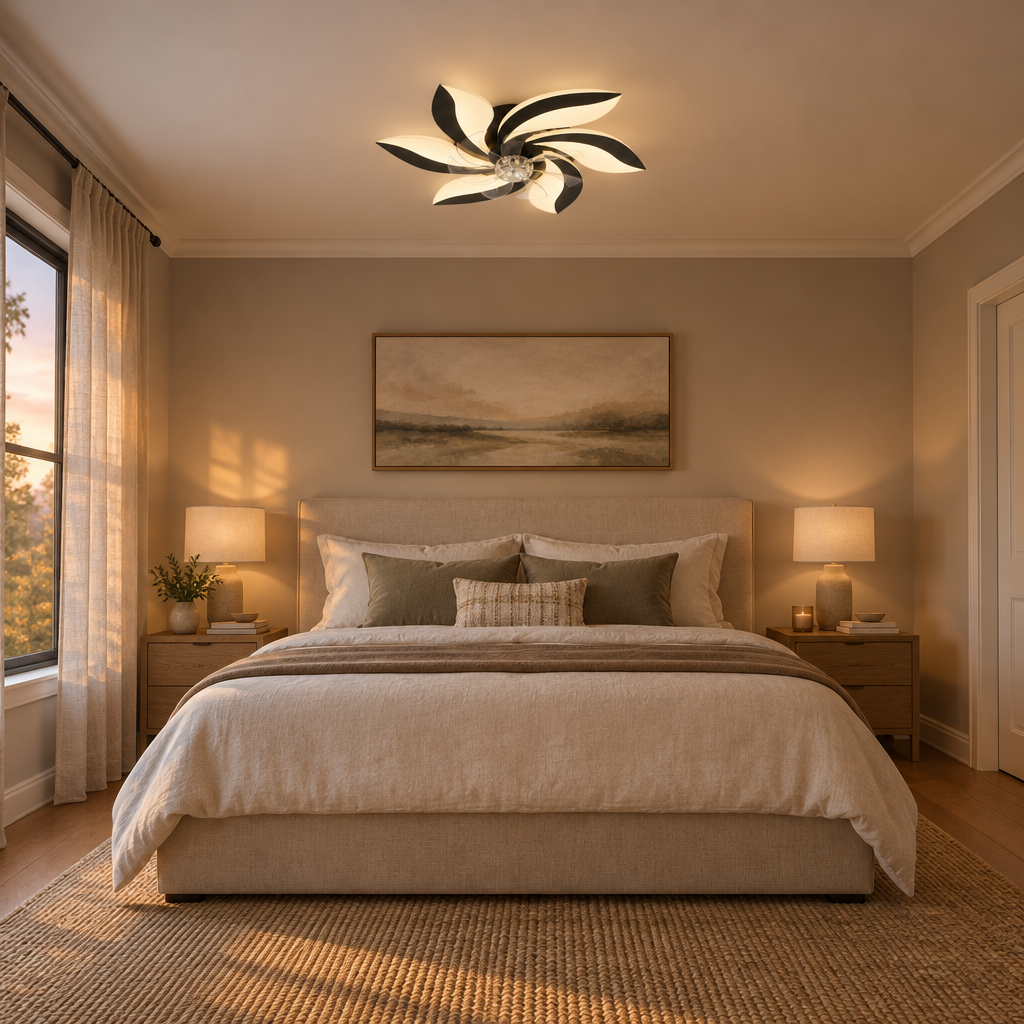 Decorative Ceiling Fan — Black fan in master bedroom