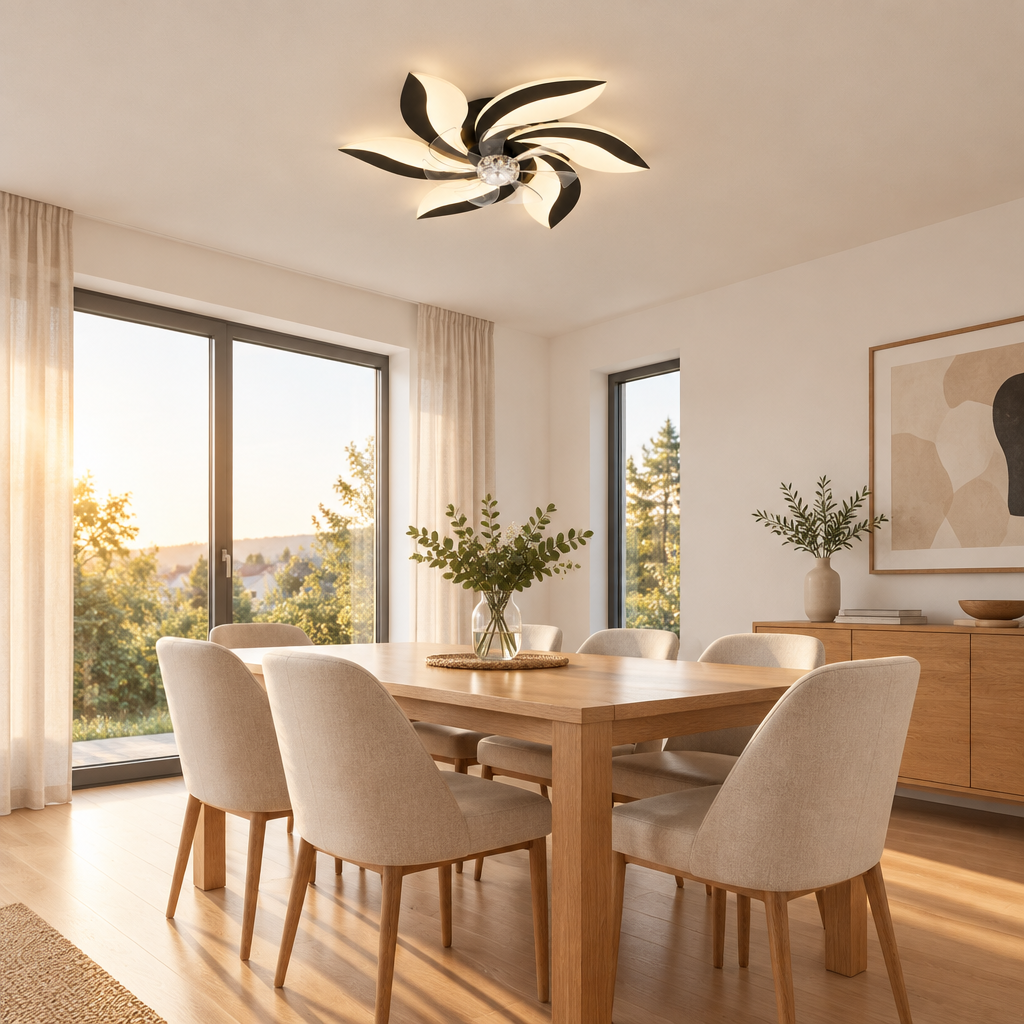 Decorative Ceiling Fan — Black fan in dining room