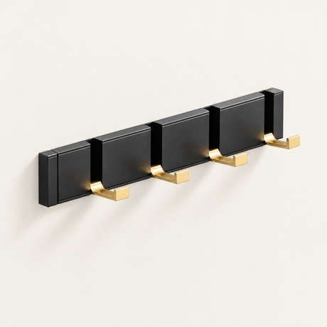 Foldable Hook Rack — Black/Gold, 4 hooks