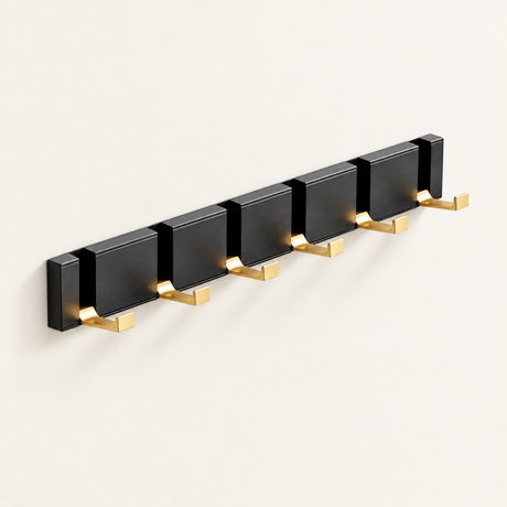 Foldable Hook Rack — Black/Gold, 6 hooks