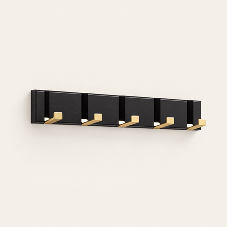 Foldable Hook Rack — Black/Gold, 5 hooks